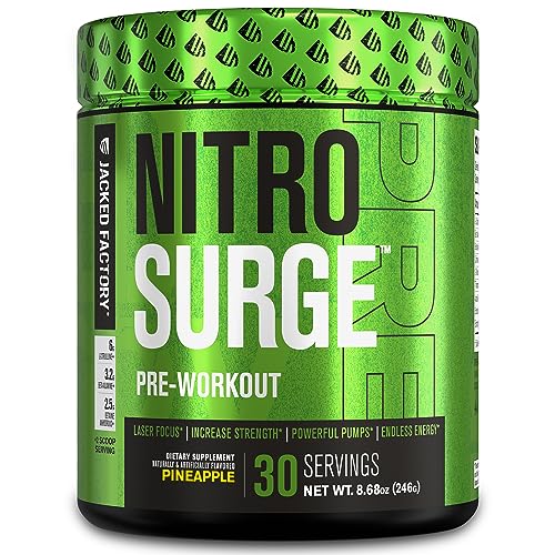 NITROSURGE Pre Workout Supplement - Endless Energy, Instant Strength Gains, Clear Focus, Intense Pumps - Nitric Oxide Booster & Powerful Preworkout Energy Powder - 30 Servings, Pineapple