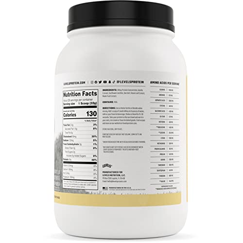 Levels Grass Fed 100% Whey Protein, No Hormones, Vanilla Bean, 2LB