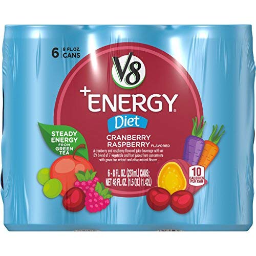 V8 +Energy, Healthy Energy Drink, Natural Energy from Tea, Diet Cranberry Raspberry, 8 Fl Oz (Pack of 6)