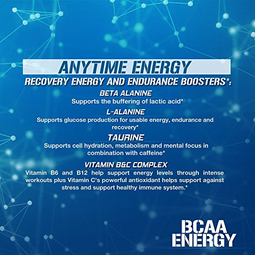EVL BCAAs Amino Acids Powder - Rehydrating BCAA Powder Post Workout Recovery Drink with Natural Caffeine - BCAA Energy Pre Workout Powder for Muscle Recovery Lean Growth and Endurance - Blue Raz