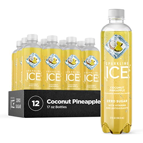 Sparkling Ice, Coconut Pineapple Sparkling Water, Zero Sugar Flavored Water, with Vitamins and Antioxidants, Low Calorie Beverage, 17 fl oz Bottles (Pack of 12)