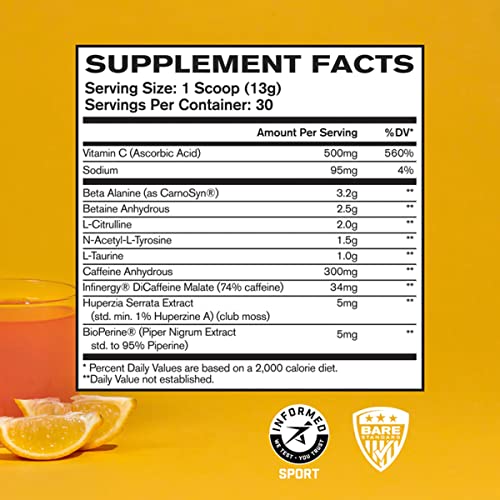 Bare Performance Nutrition, Flight Pre Workout, Energy, Focus & Endurance, Formulated with Caffeine Anhydrous, DiCaffeine Malate, N-Acetyl Tyrosine (Pink Lemonade)