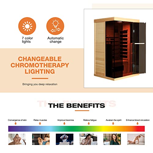 2 Person Infrared Sauna with Carbon Panels, Glass Display