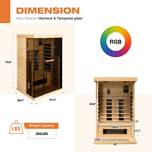 2 Person Infrared Sauna with Carbon Panels, Glass Display