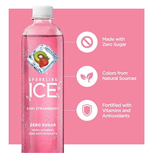 Sparkling Ice, Kiwi Strawberry Sparkling Water, Zero Sugar Flavored Water, with Antioxidants and Vitamins, Zero Sugar, 17 fl oz Bottles (Pack of 12)