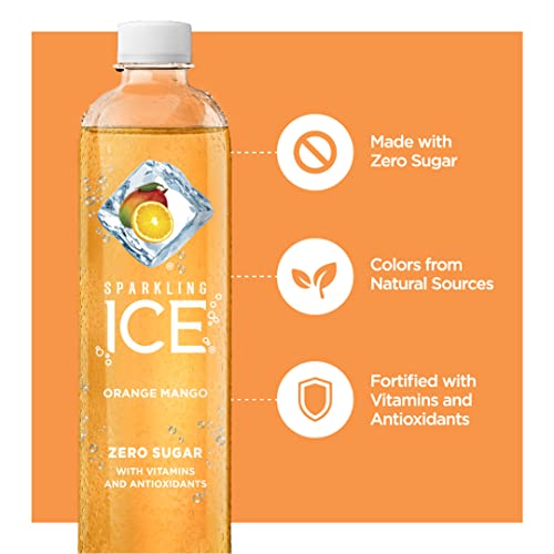 Sparkling Ice, Orange Mango Sparkling Water, Zero Sugar Flavored Water, with Vitamins and Antioxidants, Low Calorie Beverage, 17 fl oz Bottles (Pack of 12)