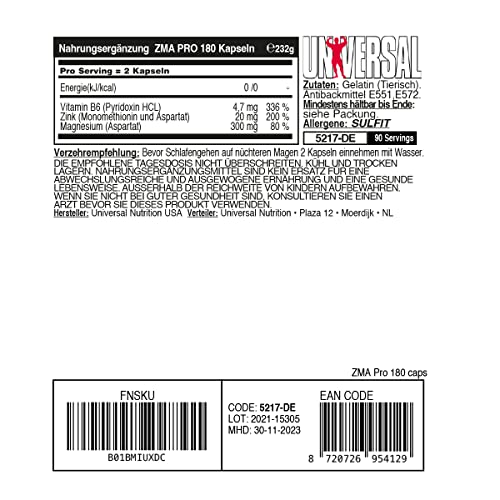 Universal Nutrition ZMA Pro Supplement - Zinc, Magnesium, Vitamin B6 - Nighttime Recovery Aid for Better Sleep