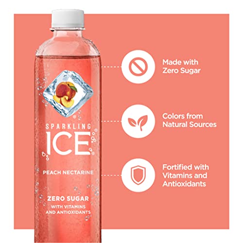 Sparkling Ice, Peach Nectarine Sparkling Water, Zero Sugar Flavored Water, with Vitamins and Antioxidants, Low Calorie Beverage, 17 fl oz Bottles (Pack of 12)
