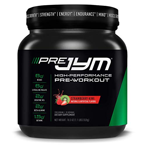 Pre JYM Pre Workout Powder - BCAAs, Creatine HCI, Citrulline Malate, Beta-Alanine, Betaine, and More | JYM Supplement Science | Strawberry Kiwi Flavor, 20 Servings