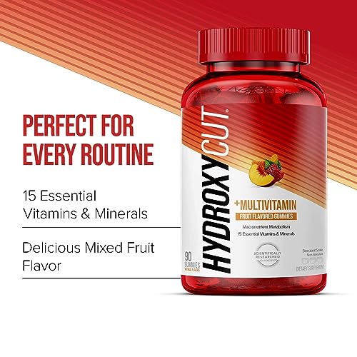 Hydroxycut Caffeine-Free Gummy for Women & Men | 15 Essential Vitamins & Minerals | Metabolism | 90 Count (Pack of 3)