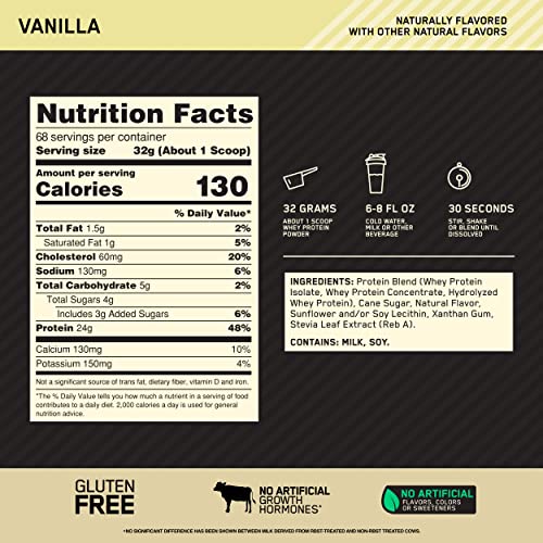 Gold Standard Whey Protein Powder, Vanilla Flavor