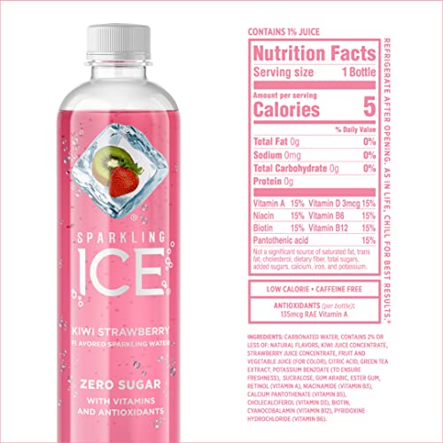Sparkling Ice, Kiwi Strawberry Sparkling Water, Zero Sugar Flavored Water, with Antioxidants and Vitamins, Zero Sugar, 17 fl oz Bottles (Pack of 12)