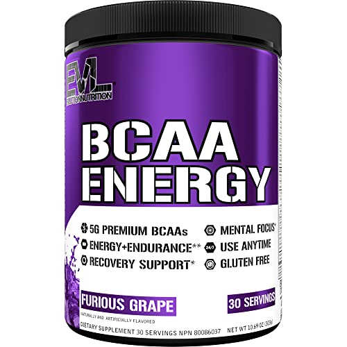EVL BCAAs Amino Acids Powder - Rehydrating BCAA Powder Post Workout Recovery Drink with Natural Caffeine - BCAA Energy Pre Workout Powder for Muscle Recovery Lean Growth and Endurance - Furious Grape
