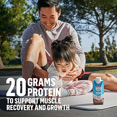 Muscle Milk Zero Protein Shake, Chocolate, 11.2 Fl Oz (Pack of 12), 20g Protein, Zero Sugar, 100 Calories, Calcium, Vitamins A, C & D, 4g Fiber, Energizing Snack, Workout Recovery, Packaging May Vary