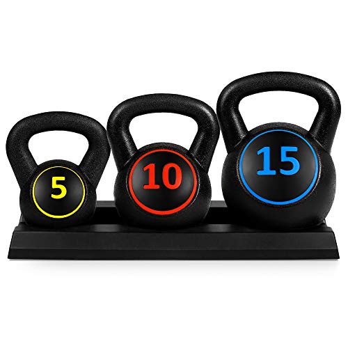 3-Piece Kettlebell Set with Storage Rack, Home Gym Fitness