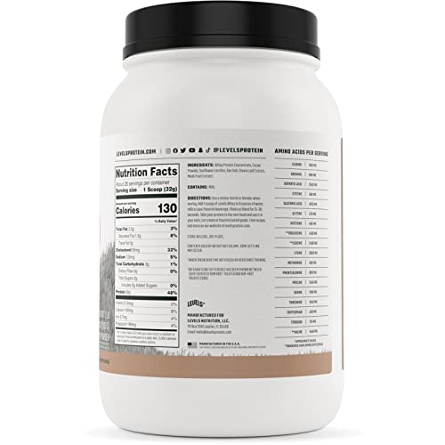 Levels Grass Fed 100% Whey Protein, No Hormones, Pure Chocolate, 2LB