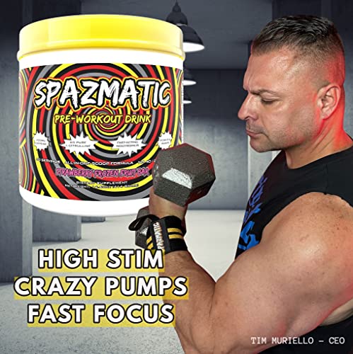Tim Muriello's Spazmatic Preworkout (Strawberry) - 400mgs Caffeine - 6 Grams Pure Citrulline for Muscle Pumps- Fast Acting Focus - 30 Full Servings - All-In-1-Scoop Formula