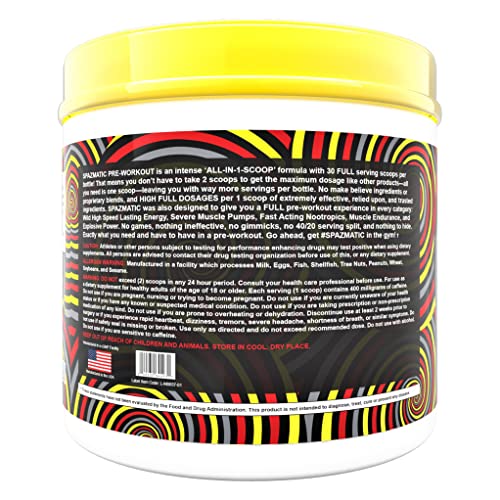 Tim Muriello's Spazmatic Preworkout (Strawberry) - 400mgs Caffeine - 6 Grams Pure Citrulline for Muscle Pumps- Fast Acting Focus - 30 Full Servings - All-In-1-Scoop Formula