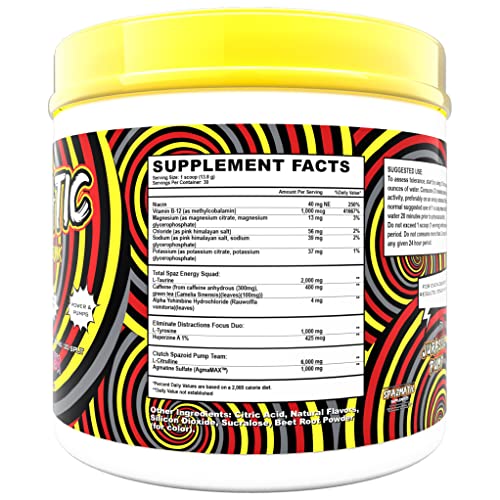 Tim Muriello's Spazmatic Preworkout (Strawberry) - 400mgs Caffeine - 6 Grams Pure Citrulline for Muscle Pumps- Fast Acting Focus - 30 Full Servings - All-In-1-Scoop Formula