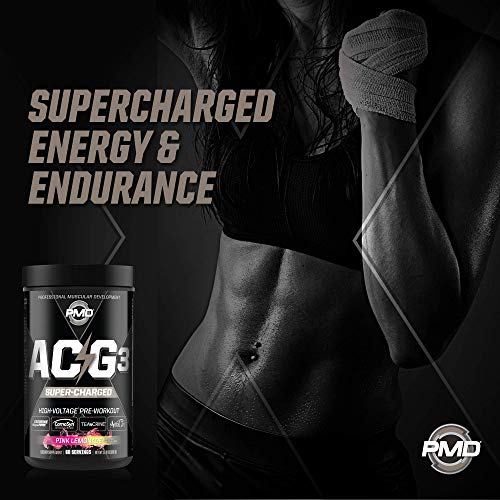 PMD Sports ACG3 Supercharged - Pre Workout - Powerful Strength, High Energy, Maximize Mental Focus, Endurance and Optimum Workout Performance for Men and Women - Pink Lemonade (60 Servings)