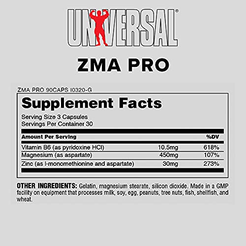 Universal Nutrition ZMA Pro Supplement - Zinc, Magnesium, Vitamin B6 - Nighttime Recovery Aid for Better Sleep - 90 Capsules