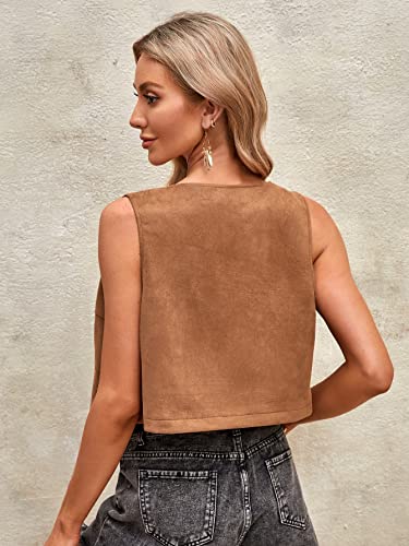 Floral Embroidery Cowgirl Vest - Brown, Large