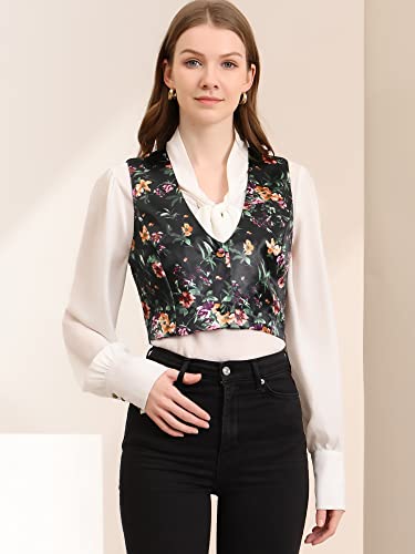 Floral Satin Waistcoat Vest for Women in Black