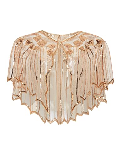 1920s Sequin and Beaded Evening Shawl - Beige