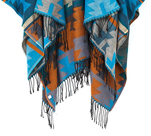 Urban CoCo Women's Blue Tassel Poncho Wrap