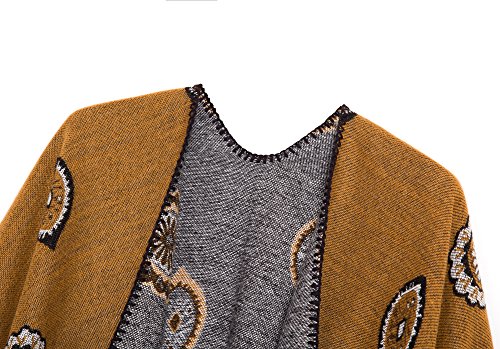 Retro Open-Front Poncho Scarf in Yellow