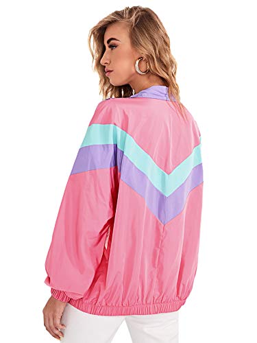 Purple Pink Color Block Lightweight Bomber Jacket