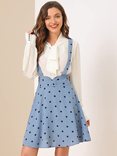 Vintage Polka Dot High Waist Overalls - Medium Light Blue