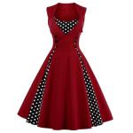 Vintage Polka Dot Rockabilly A-Line Dress - Wine Red