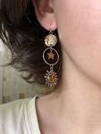 Asymmetric Gold Sun Moon Star Dangle Earrings