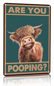 Funny Highland Cow Bathroom Wall Sign 8 x 12 Inch