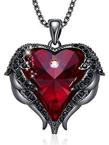 Angel Wings Love Heart Birthstone Necklace for Women
