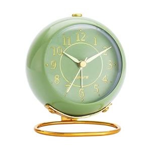 Retro Olive-Green Metal Desk Clock with Alarm