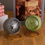 Retro Olive-Green Metal Desk Clock with Alarm