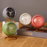 Retro Olive-Green Metal Desk Clock with Alarm