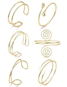 Boho Coil Arm Cuff Bangle Set - 6 Pieces