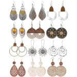 Boho Vintage Round Wooden Leather Earrings – 12 Pairs