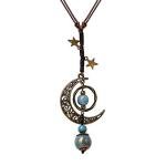 Bohemian Blue Ceramic Moon Star Lariat Necklace