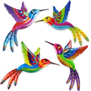 4 Pack Colorful Metal Hummingbird Wall Art