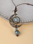 Bohemian Blue Ceramic Moon Star Lariat Necklace