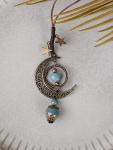 Bohemian Blue Ceramic Moon Star Lariat Necklace