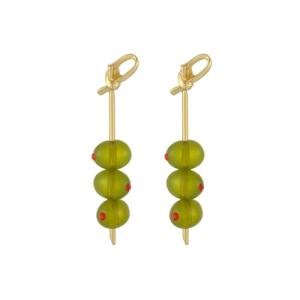 Green Olive Dangle Earrings - Gold Plated Fun Jewelry