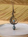 Bohemian Blue Ceramic Moon Star Lariat Necklace