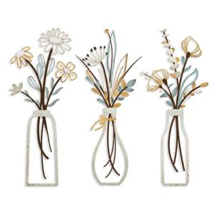 Set of 3 Rustic Metal Flower Wall Art