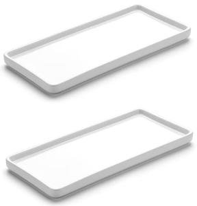 Set of 2 White Ceramic Bathroom Trays