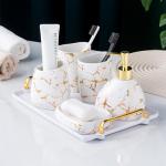 Gold Marble Bathroom Accessories Set – 6 Pieces